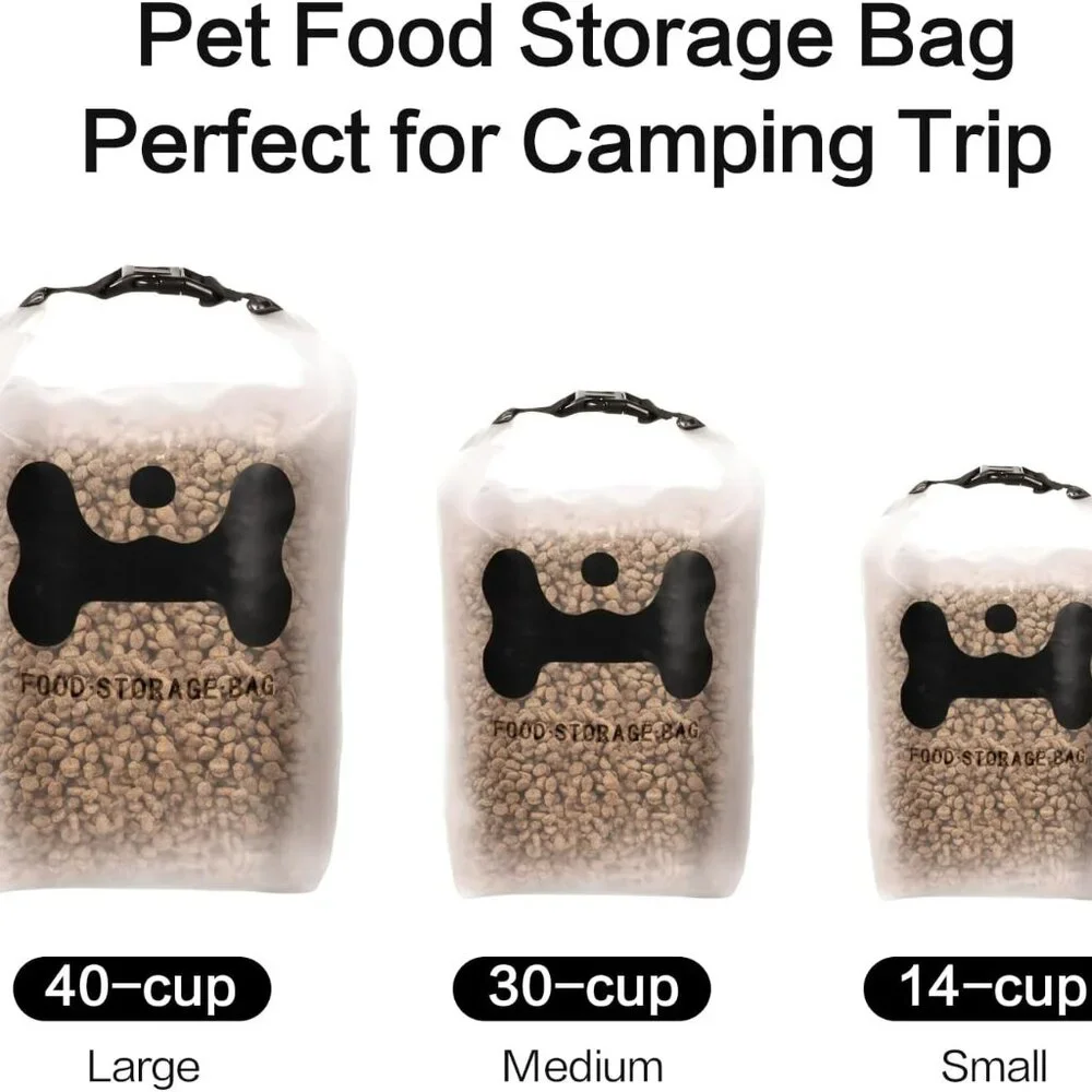 Silicone Pet Food Storage Bag,14-Cup Dog Food Bag with 2PCS Collapsible Travel B